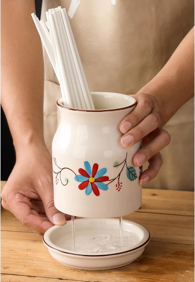 Dxcaicc Kitchen Utensil Holder for Countertop, Kitchen Utensils Holder with Dray Holes, Ceramic Countertop Utensil Holder, Drain Rack, Spatula Holder,C