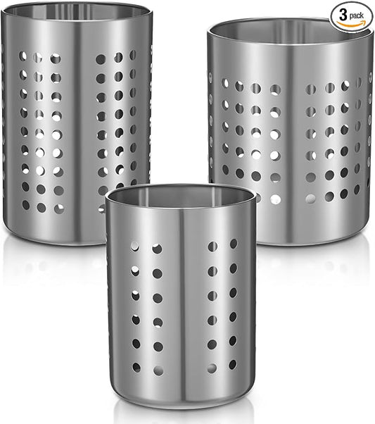 Metal Utensil Holder Set, Small SUS401 Steel Utensil Holder Flatware Silverware Spatulas Utensils Drying Rack for Kitchen Countertop, Kitchen Home Office Organizers ,Silver (3 Pack)