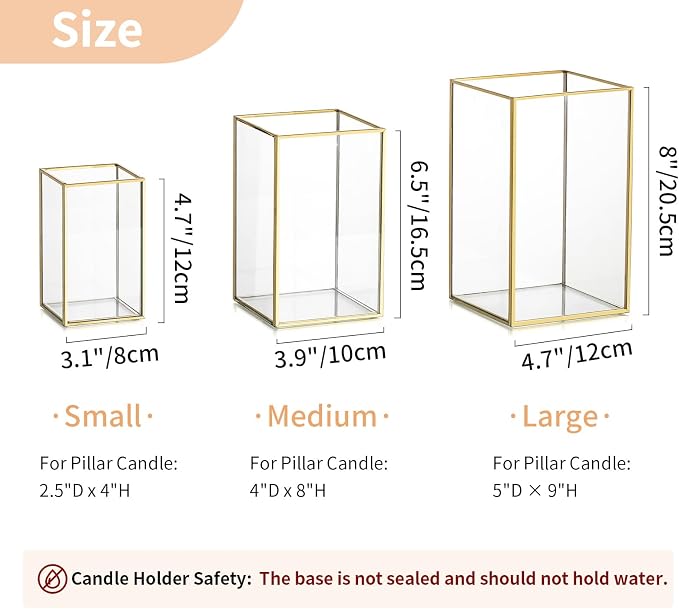 NUPTIO Candle Lantern for Wedding Centerpiece: 18 Pcs Clear Hurricane Glass Pillar Candles Holder with Gold Frame Bulk Decorative Candle Lanterns for Christmas Dining Table Decor 8.1 & 6.5 & 4.7 inch
