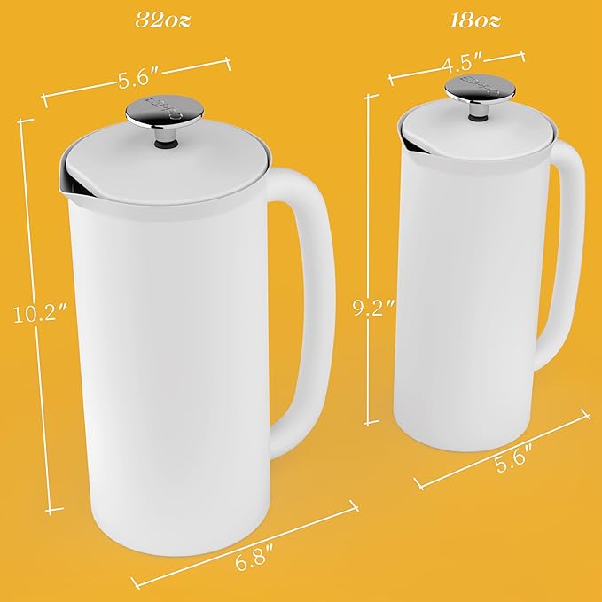 ESPRO Pro P7 French Press Coffee Maker - Double-Walled Stainless Steel Insulated with Micro-Filter - Matte White 32 oz