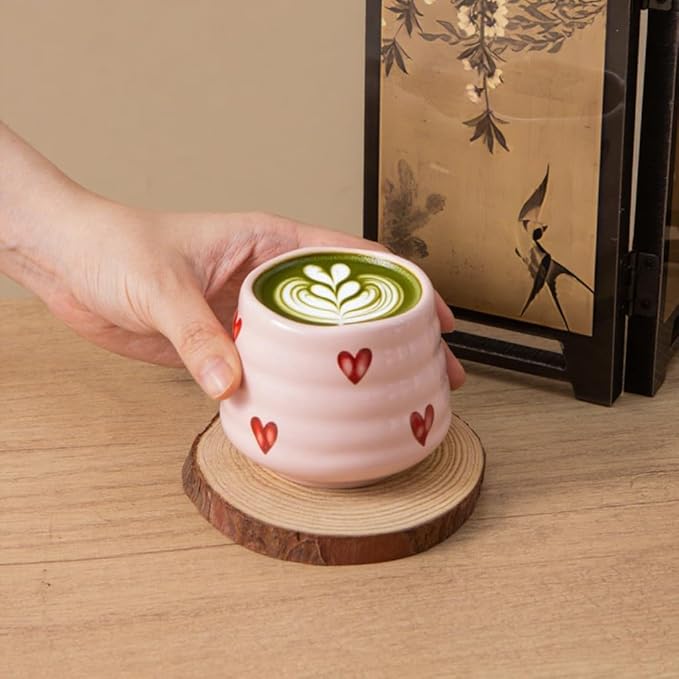 4pcs Japanese Tea Cup Set – Mini Size Cup 5OZ Ceramic Matcha Cup, Handless Espresso Cups, Cute Small Coffee Mugs for Coffee Tea Lovers, Dishwasher & Microwave Safe (Pink Love)