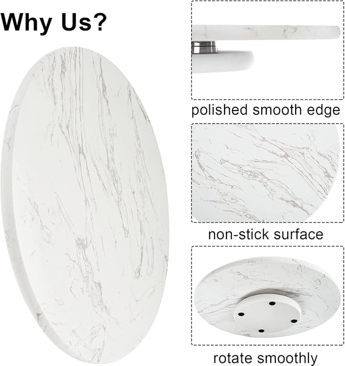 DEAYOU Marble Lazy Susan, Natural Marble Round Tray Turntable Cake Stand, 12" Lazy Susan Cheese Board with Silent Rotating for Serving, Table Display, Cupcake, White, Revolving Cake Leveler Spinner