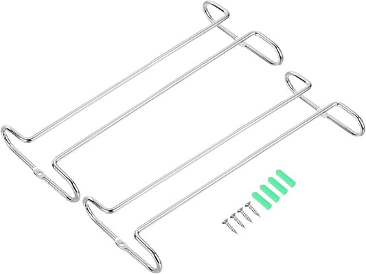 uxcell Wine Glass Rack Under Cabinet, 2Pcs 10-Inch Stemware Wine Glass Hanging Rack Stainless Steel Wine Glass Organizer Storage Hanger for 5mm Stemware Column, Silver