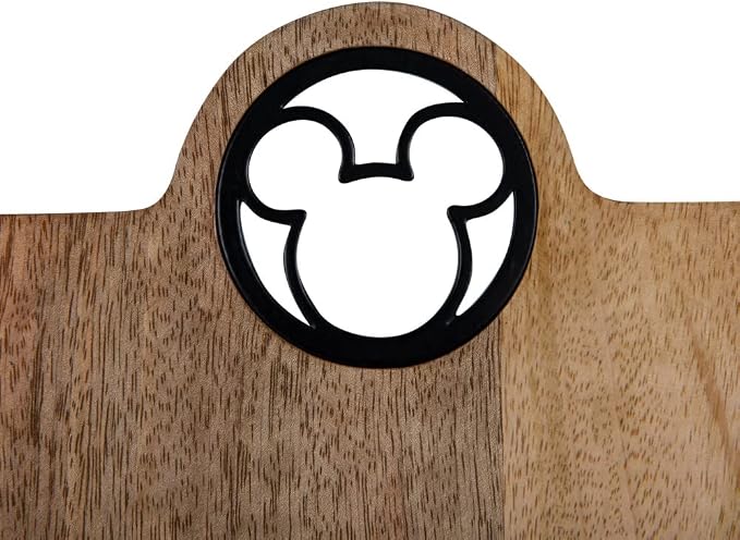 PICNIC TIME Disney Mickey Mouse Cookbook Stand and Tablet Holder, Mango Wood Folding Recipe Book Stand with Metal Mickey Icon, Countertop Kitchen Display Stand, (Mango Wood)