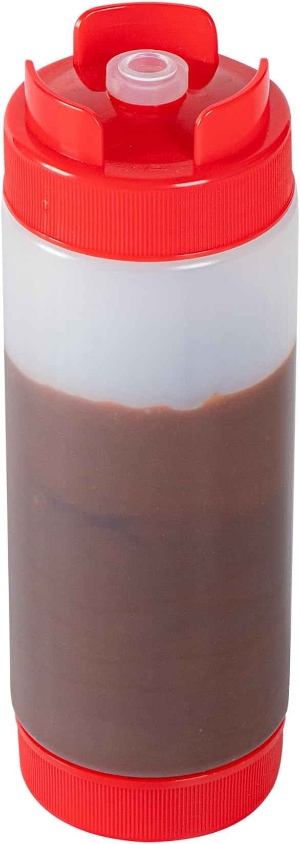 Restaurantware Plastic Squeeze Bottle 20 oz Refillable Condiment Bottle Large Valve Dishwashable Red Inverted Sauce Dispenser For Thick Condiments, Dressings, Batter, Sour Cream, And Syrups
