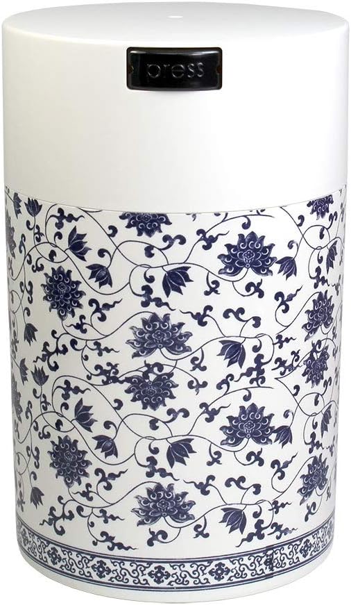 Coffeevac 1LB – Patented Airtight Container | Multi-use Vacuum Container Works as Smell Proof Containers for Ground Coffee and Coffee Bean Containers. White Floral