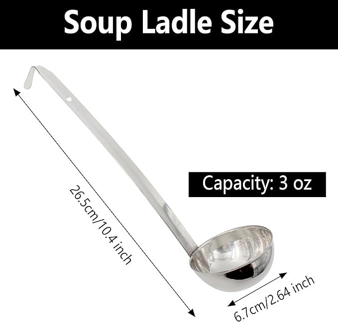 10 Inch Stainless Steel Soup Ladle with Long Handle for Kitchen, Cooking, Soup, Sauce(3 oz)
