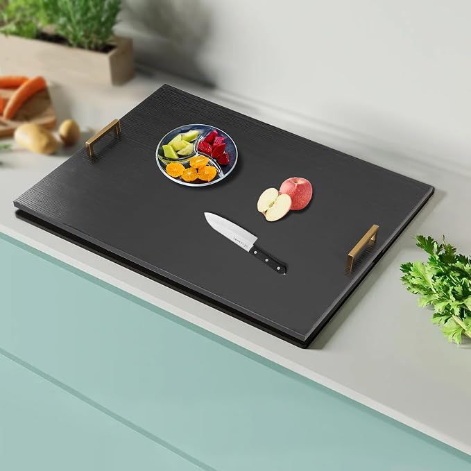 Noodle Board Stove Covers With Handles, 29 x 21In Stove Top Covers for Gas Burners and Electric Stove, RV Stove Cover Sink Cover for Counter Space, Wooden Serving Tray
