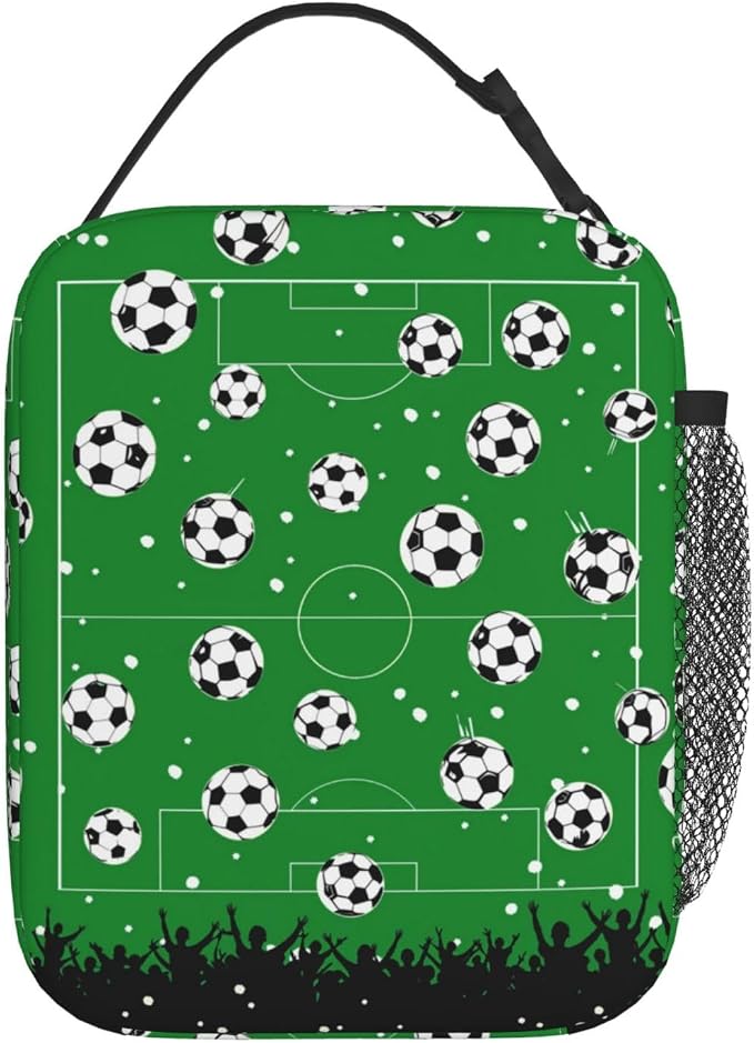 Reusable Soccer Lunch Box for Kids Girls Boys Women Adult, Insulated Sport Lunch Bag,Polyester Cooler Gaming Handbags Case for School Picnic Work Travel Beach or Hiking (Green)