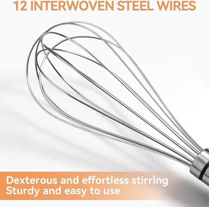3 Pack Metal Whisk Set 8'' 10'' 12'', Manual Mini Whisk for - Egg, Balloon, Cooking, Blending, Beating, Stirring