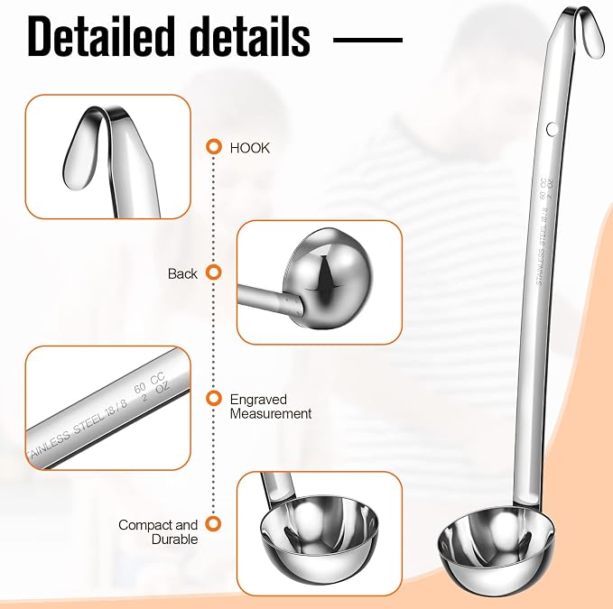 Cunhill 5 Pcs Soup Ladles Stainless Steel Serving Ladles with Long Handle for Serving, Cooking, Stirring, Portioning Kitchen Restaurant Accessories(2 oz)