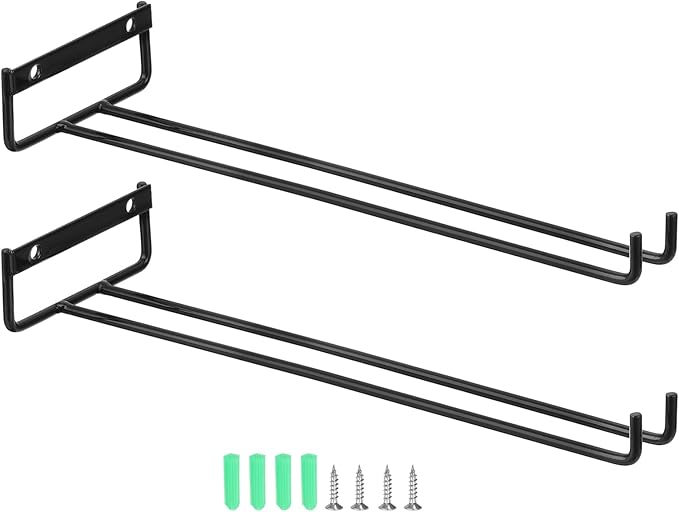 uxcell 2Pcs Wine Glass Rack, 11.81 Inch Iron Wine Glasses Rack Under Cabinet Stemware Rack - Wall Mountable Wine Glass Holder Storage Hanger for Bars Coffee Restaurants Kitchens, Black