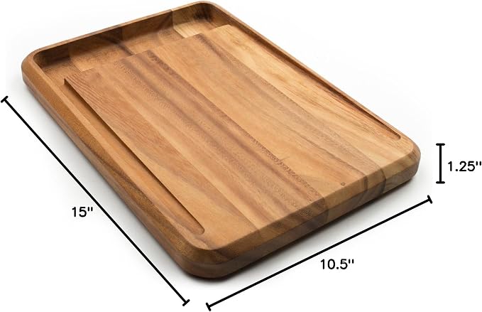 Ironwood Gourmet Acacia Wood Cutting Board With Juice Channel, Big Catch Board, 10" x 15"