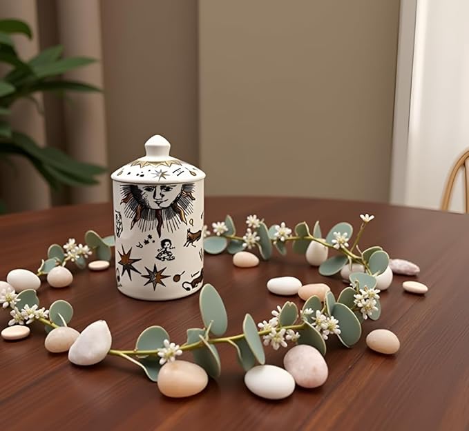 Handcrafted Italian Candle Holder – Modern Art Vase with Female Face Design, Elegant Aromatherapy Jar for Tabletop Décor (White Zodiac)