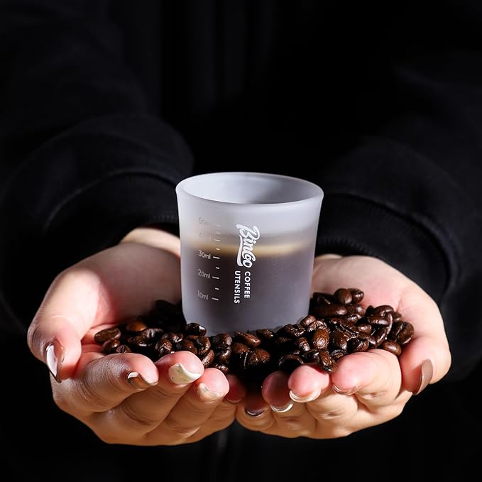 Bincoo Espresso Shot Glasses (2 Pack) – 50ml Heavy Duty Glass Measuring Cups for Barista, Espresso, Coffee, Liqueur – Dishwasher Safe, Precise Scale Markings, Stackable