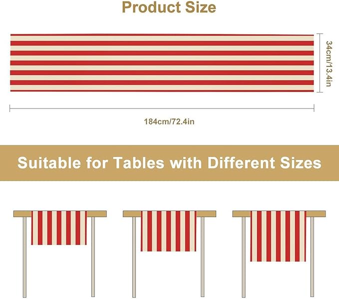 Striped Table Runner,Vintage Abstract Modern Red and White Striped Table Runner Decorated for Family Kitchen Table Party Decoration 13x120 Inch