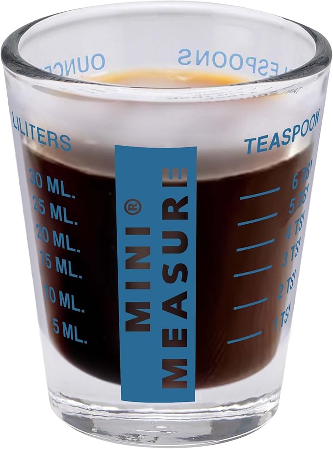 Kolder Mini Measure Heavy Glass, 20-Incremental Measurements Multi-Purpose Liquid and Dry Measuring Shot Glass, Blue, Set of 3