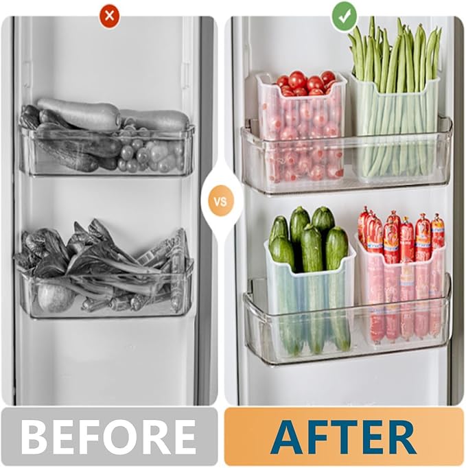 Clear Crystal Freezer Storage Bins - S/L Plastic Storage Bins for Refrigerator and Pantry, Stackable Kitchen Cabinet Organizer with Handles for Frozen Food, Meat & Veggies (6PCS L)