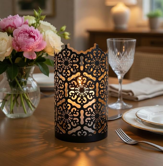Hosley 7 Inch High Cut Bronze LED Votive Tealight Holder Lantern Intricate Floral Design for Timeless Elegance and Cozy Illumination in Stylish Home D cor Elevate Your Ambiance