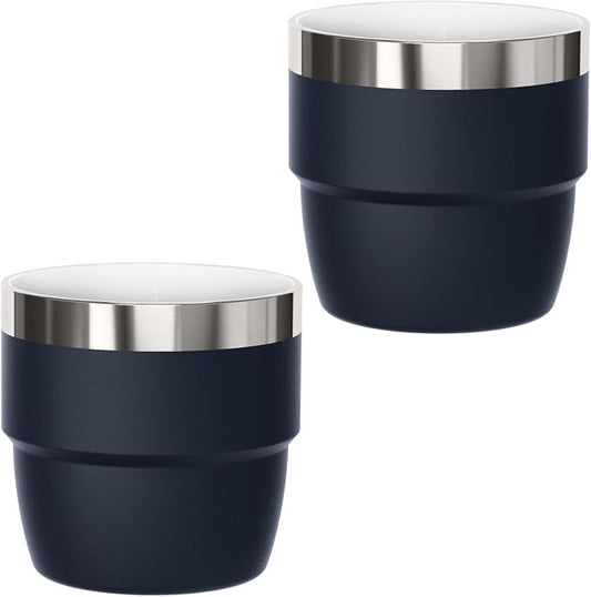 4 oz Small Espresso Cup, Ceramic-Lined 18/8 Stainless Steel, Double-Wall Vacuum Insulated, Stackable, Dishwasher Safe, Fits Most Espresso Machines, for Espresso Shots (Navy, 2 Pack)