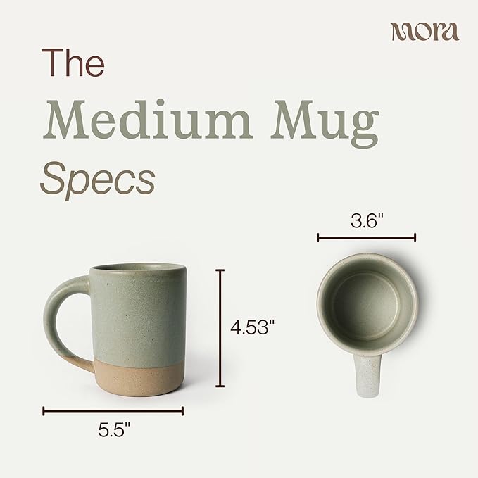 MORA Medium Mugs Set of 4, 16oz Ceramic Pottery Latte Mugs/Coffee Cups - Microwave and Dishwasher Safe - Thyme