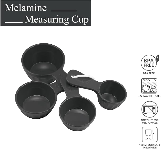 UP 4-Piece Latte Style Melamine Measuring Cups Set, Professional Nesting Baking and Cooking Tools for Liquid and Dry Ingredients, Grey