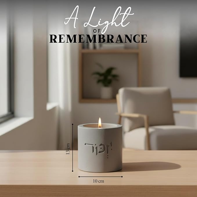 SURI Yizkor Remembrance Candle Holder – Modern Concrete Tea Light Holder for Jewish Memorial Home Decor, Yahrzeit & Yom Kippur, Ner Neshama Tradition