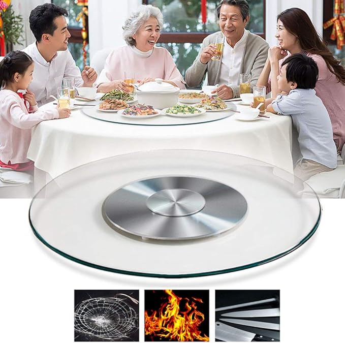Round Thick Glass Turntable for patio table, 24 Inch Kitchens Lazy Susan, Rotating Service Plate with Sturdy Bearings