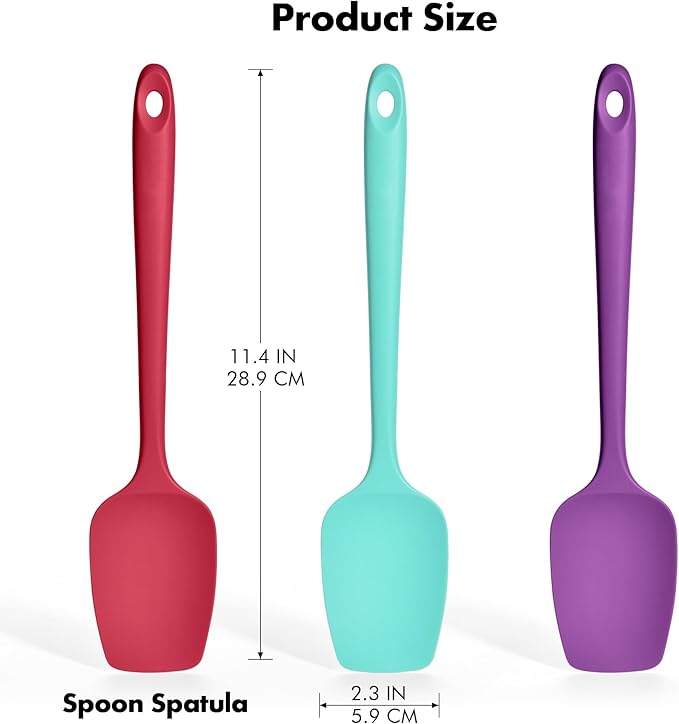 Silicone Spoonula Set: 600ºF Heat Resistant Food Grade Cooking Baking Utensils, Kitchen Flexible Nonstick Rubber Pan Spoon Spatula for Mixing, Scrambling, Scooping (3 Pieces, Multicolor 3)