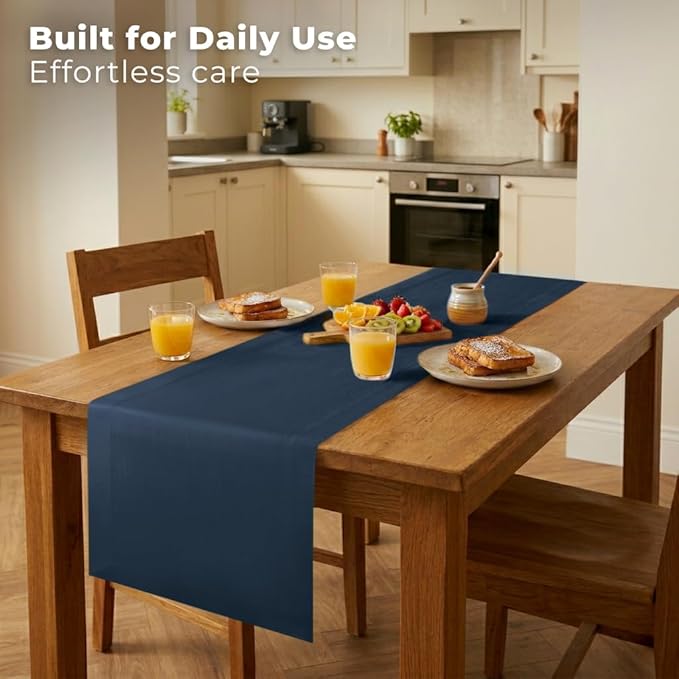 Easy Linen™ by D'Moksha Navy Blue Table Runner 108 Inches Long, Wrinkle Resistant, Machine Washable, 14 x 108 Inch Table Runner for Dresser, Dining- Summer, Father's & Independence Day