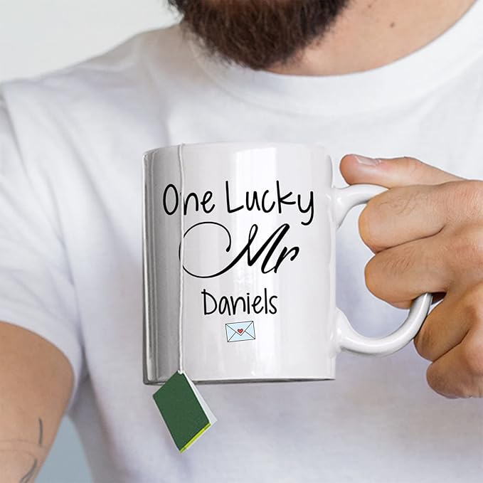 Customized Couple Mug For Valentines Day, Personalized One Lucky And Soon To Be Coffee Mug Gifts For Couple, Lover Gift, Set Of 2 Mug, Custom Women And Men Mug With Name, White 11oz Or 15oz