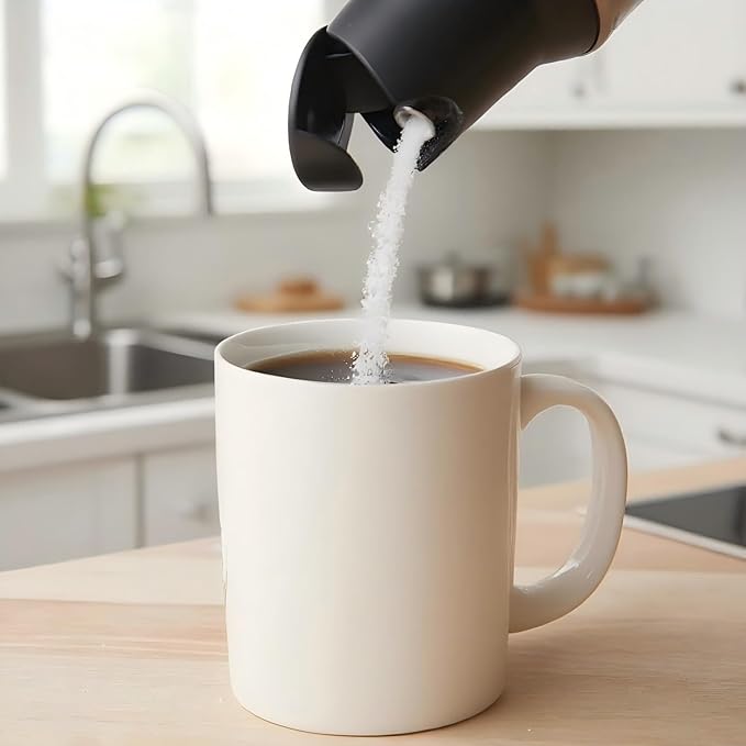 Glass Sugar Dispenser with Pour Spout Leak-Proof Shaker for Coffee & Kitchen, Labeled Sugar/Creamer Container for Beverages, Baking & Organizing (WHITE)