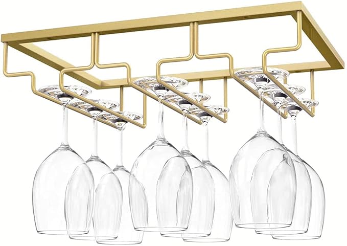 Hanging Stemware Holder - Wine Glass Hanger Rack Under Cabinet Stemware Wine Glass Holder Storage Hanger for Bar Kitchen Cabinet (3 Rows 1 Pack)