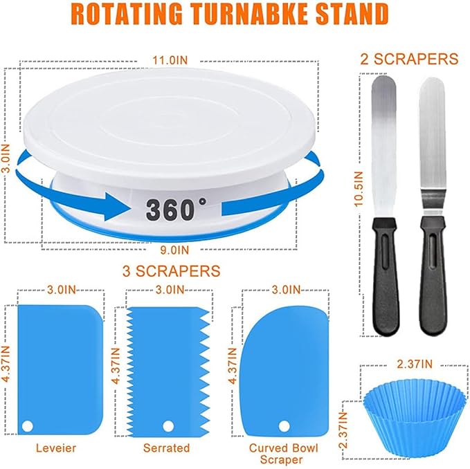 Cake Decorating Kit with Rotating Turntable, Non-Stick Cake Pans, Piping Tips, Spatulas, Scrapers & Silicone Cupcake Liners - Complete Baking Supplies for Beginners & Home Bakers 360PCS
