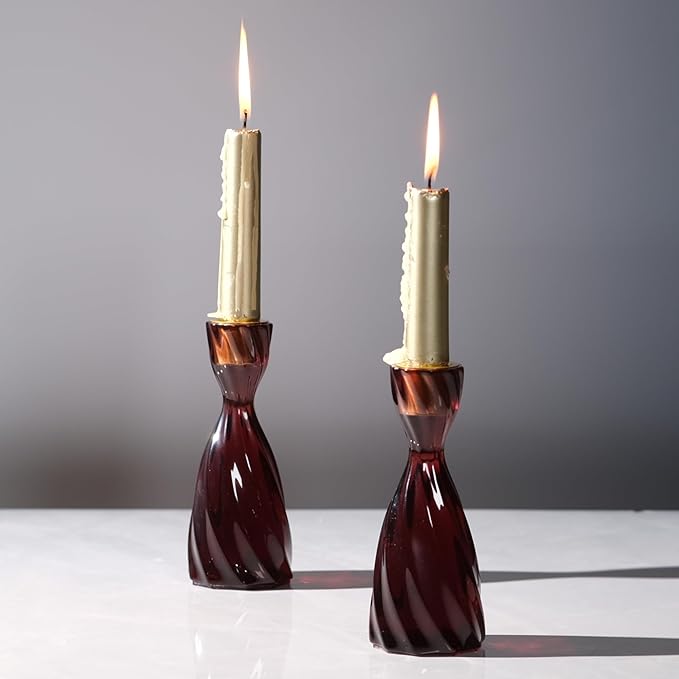 Twizzle Twist Candle Holder, Decorative Candle Holder for Table Display, Romantic Decoration, Unique Home DÉCOR Aesthetic, Housewarming Gift, Brown Height 5.7 inches Set of 2 - Resin