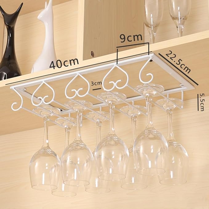 Wine Glass Rack Under Cabinet, Metal Wine Glasses Holders, Hanger Storage Organizer Hanging Glass, fit for Bar Kitchen 4 Rows(Brown)