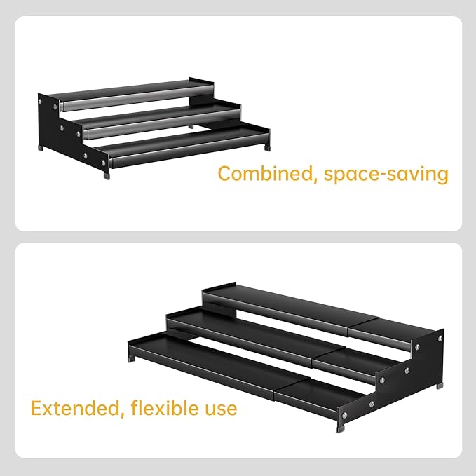 Expandable Carbon Steel Spice Rack Organizer for Pantry, Adjustable 3-Tier Ladder Shelf,Holds Up to 24 Cans,Kitchen Countertop Organizer, Rustproof Storage Rack for Spices, Cans, Sauces & Dry Goods