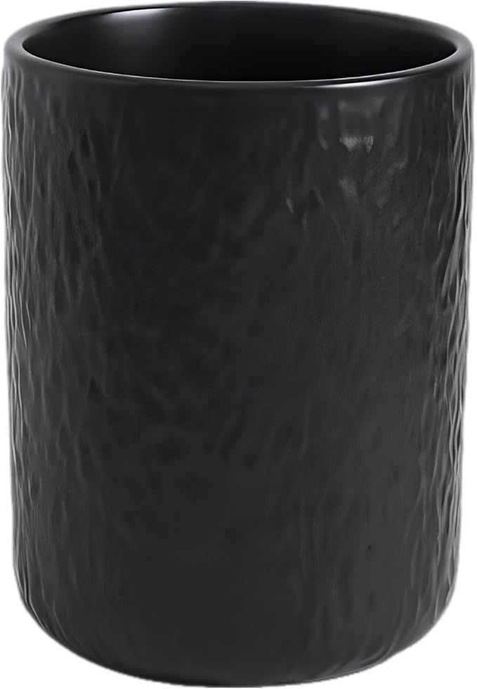 Large Ceramic Kitchen Utensil Holder, Black, Space-Saving, Easy Access, 6.3 In / 16 Cm High, Wide Opening, Countertop Organizer For Cooking Utensils, Rock Texture