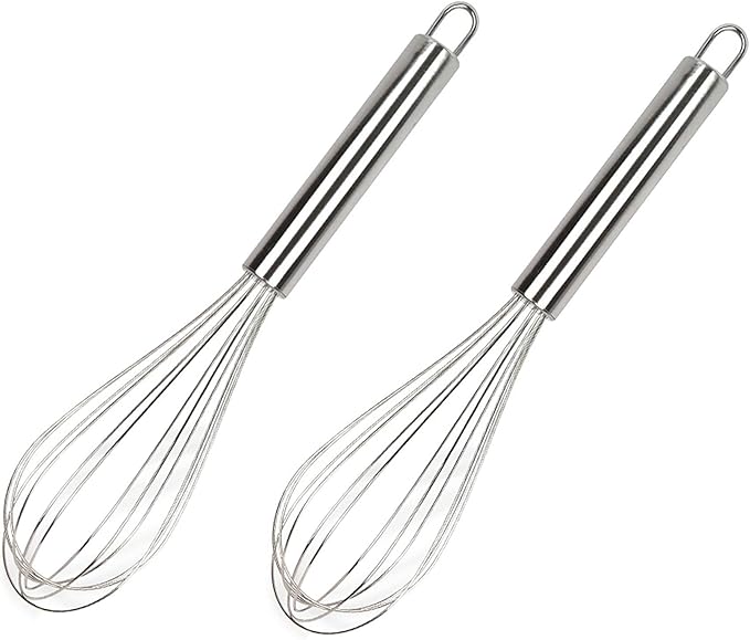 Manual Egg Whisk, 2 Pcs 6 Inch Long Stainless Steel Egg Beater for Bread, Cake and Cooking (6 inch)