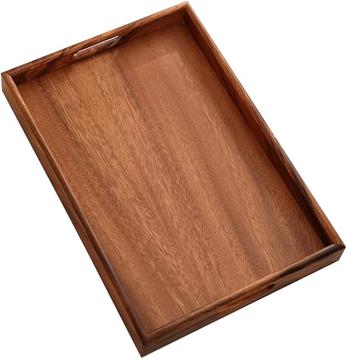 Wooden Coffee Trays with Handles Wood Serving Tray Wooden Bed Tray, Coffee Table Trays for Living Room,Wood Kitchen Tray Wood Decorative Tray with Handles