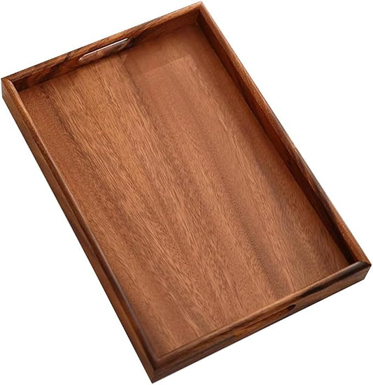 Wooden Coffee Trays with Handles Wood Serving Tray Wooden Bed Tray, Coffee Table Trays for Living Room,Wood Kitchen Tray Wood Decorative Tray with Handles
