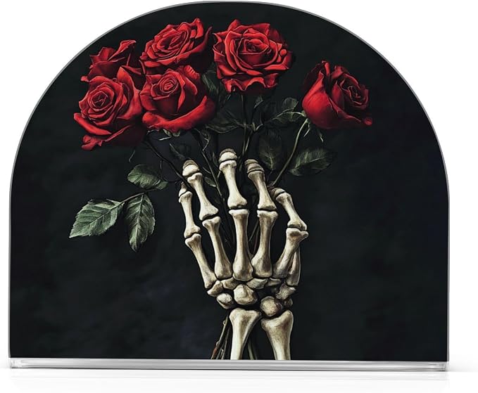 Fustylead Skeleton Hand Roses Bouquet Romantic Napkin Holder for Table Acrylic Vertical Napkin Holders for Paper Napkins Decor Napkin Dispenser for Home Party Dining Cocktail Kitchen Accessories, 2 PC