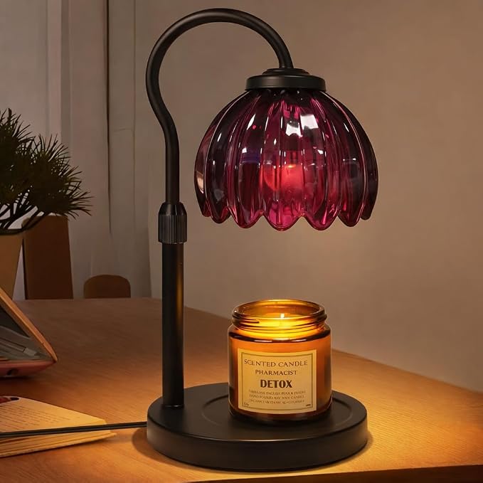 Candle Warmer Lamp,Adjustable Height with 2 Bulbs，Boho Glass Candle Lamp with Dimmer & Timer, Flameless Fragrance Diffuser for Scented Wax Melts, Mothers Day and Birthday Gifts for Home, Office
