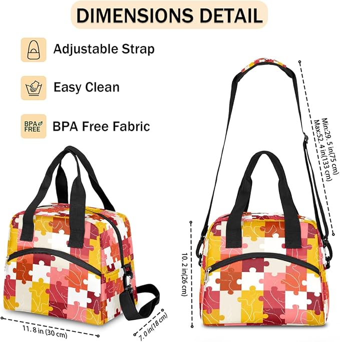 Pardick Autism Puzzle Color Insulated Lunch Bag for Women Leakproof Lunch Box Large Cooler Thermal Tote Bag with Shoulder Strap Meal Prep Bags for Work School Office Picnic Teen Girls Adult