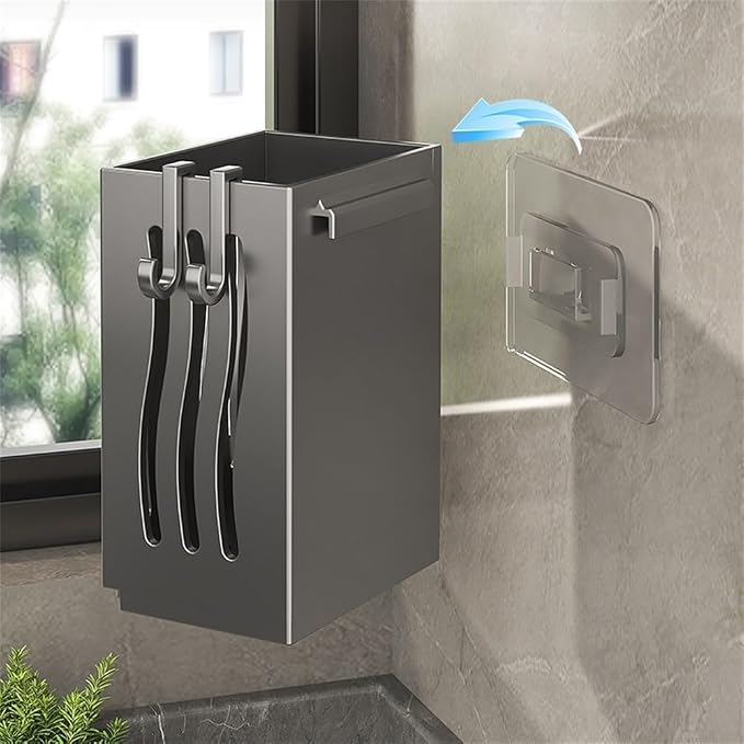 Wall Mounted Utensil Holder with Drip Tray, Kitchen Cutlery Drying Rack and Storage Box for Spoon Fork Brush Sponge, ABS Plastic Sink Side(Grey)