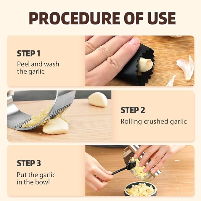 Stainless Steel Garlic Press, 2025 Upgrade Arc Shape Stainless Steel Ring Garlic Chopper, Garlic Presse Rocker Garlic Press Mincer Crusher Press, Home Heavy Duty Handle Garlic Chopper (2)