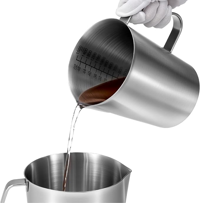 QWORK 304 Stainless Steel Measuring Cup 48 OZ with OZ/ML Graduations, 6 Cup Kitchen Mixing Pitcher, Precision Engraved Markings, Container for Baking and Frothing, 2 Liter