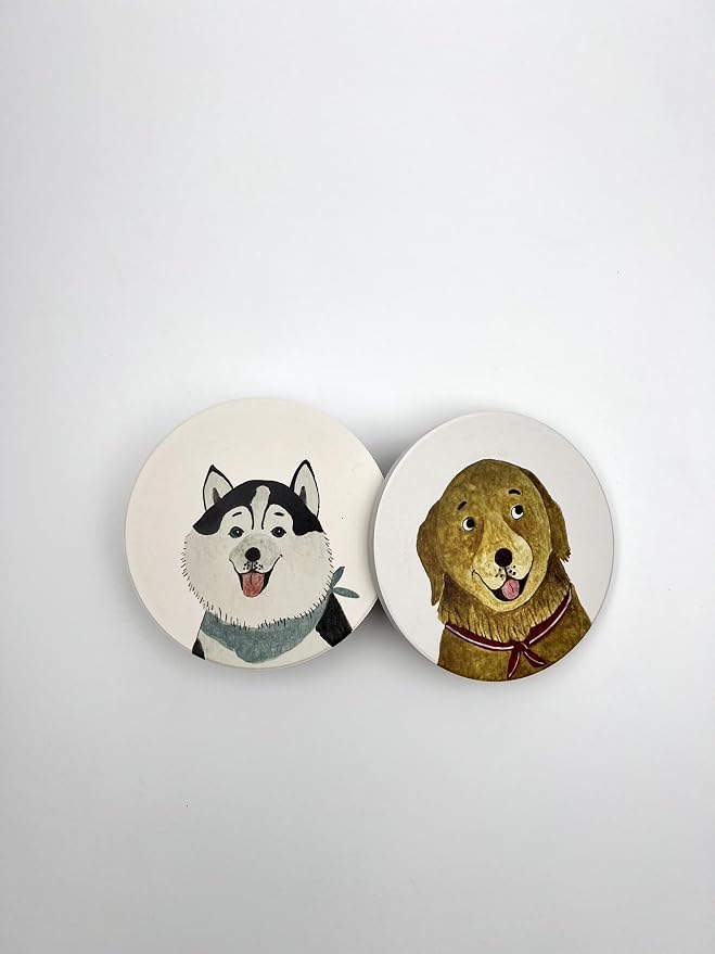 Cute Coasters for Desk Dog Themed Absorbent Ceramic Cup Coasters for Tabletop Protection, Ideal for Various Size Cups Outdoor or Indoor