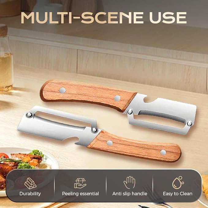 Multi-Functional Vegetable Peeler for Kitchen, 2026 New Stainless Steel Peeler with Wooden Handle and Bottle Opener, Kitchen Tool for Fruit Veggie Pumpkin, Gifts for Mom (1PC)
