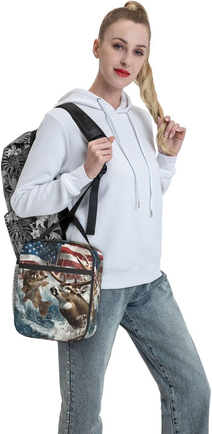 Fishing and Deer Hunting Portable Lunch Bag, Insulated Lunch Box Reusable Totes for Women Men Adults, Lunchbag for Work Picnic Camping
